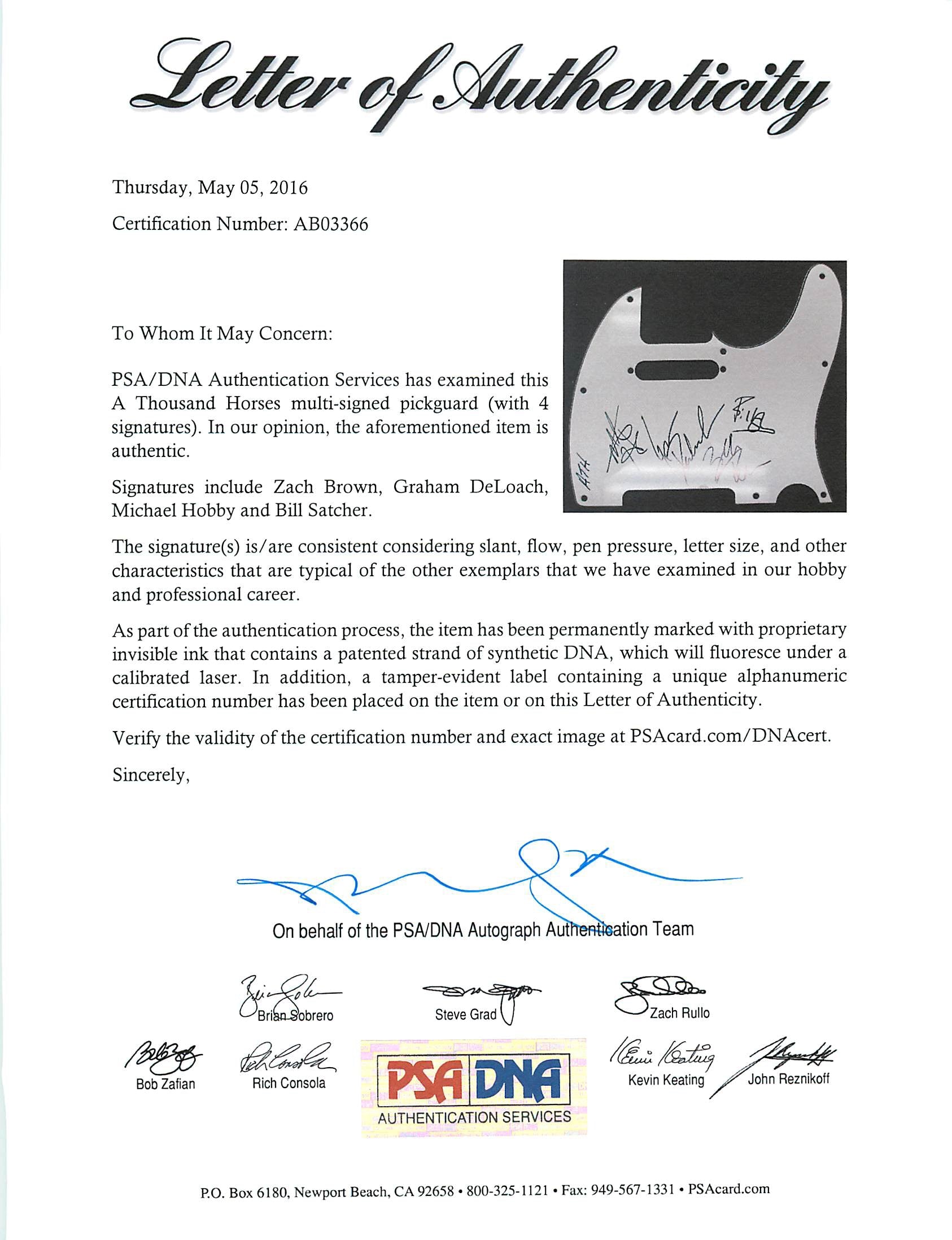 A Thousand Horses (Brown, DeLoach, Hobby & Satcher) Signed Guitar PSA #AB03366