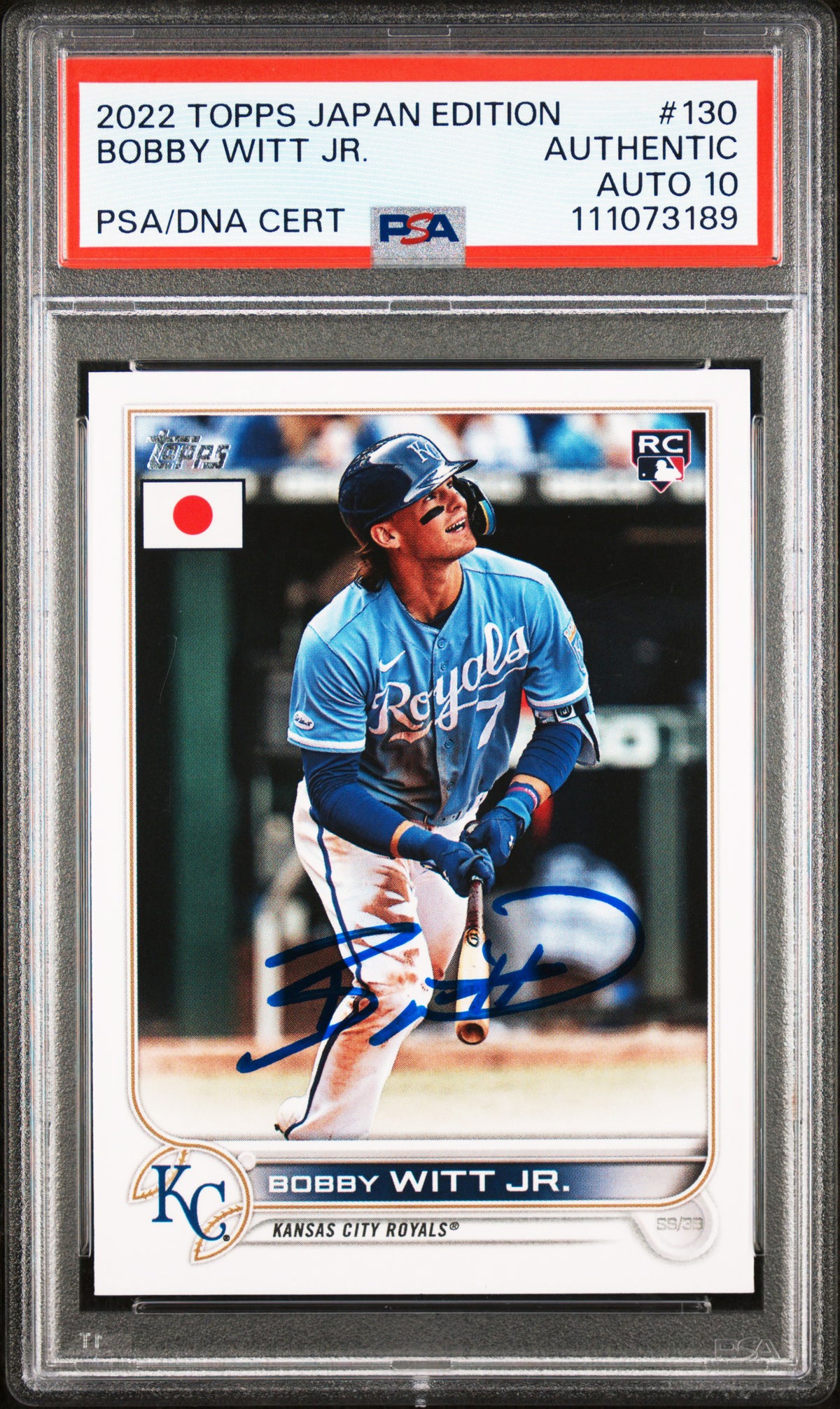 Bobby Witt Jr. Signed 2022 Topps Japan Edition #130 Rookie Card Auto 10 PSA Slab
