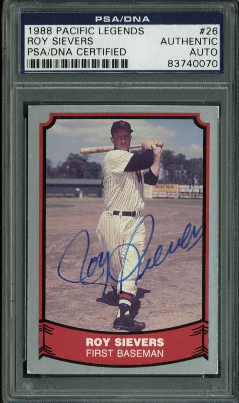 Roy Sievers Authentic Signed Card 1988 Pacific Legends #26 PSA/DNA Slabbed
