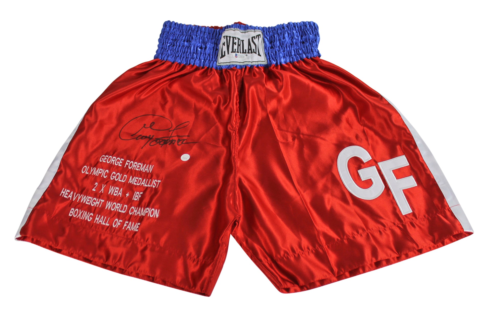 George Foreman Authentic Signed Red Everlast Boxing Trunks BAS #C54656