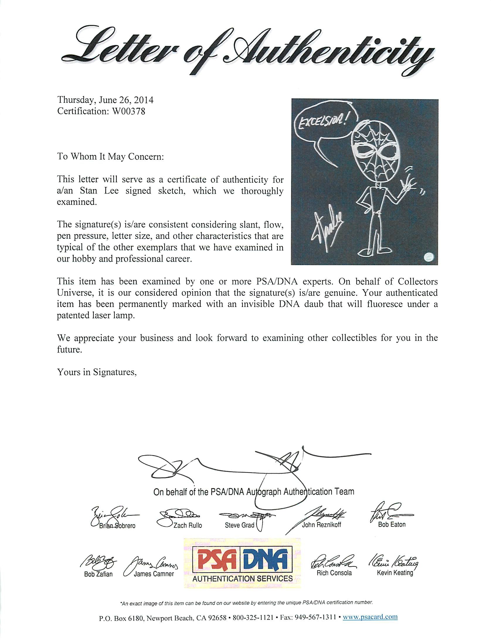 Stan Lee Authentic Signed 16x20 Canvas w/ Spider-man Sketch PSA/DNA #W00378