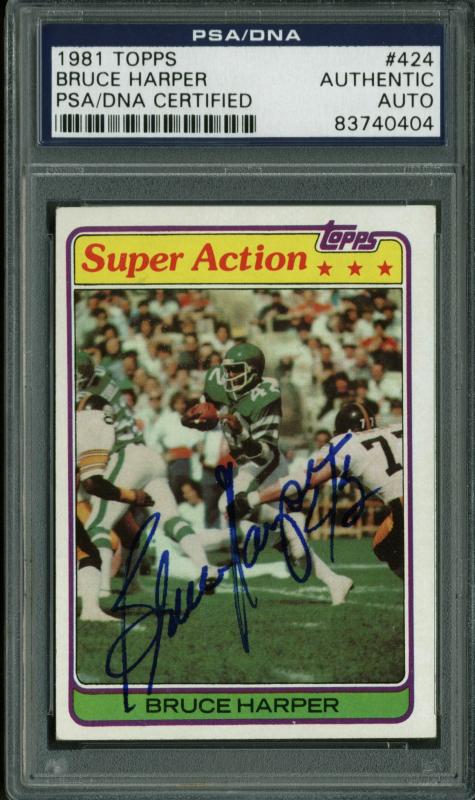 Jets Bruce Harper Authentic Signed Card 1981 Topps #424 PSA/DNA Slabbed