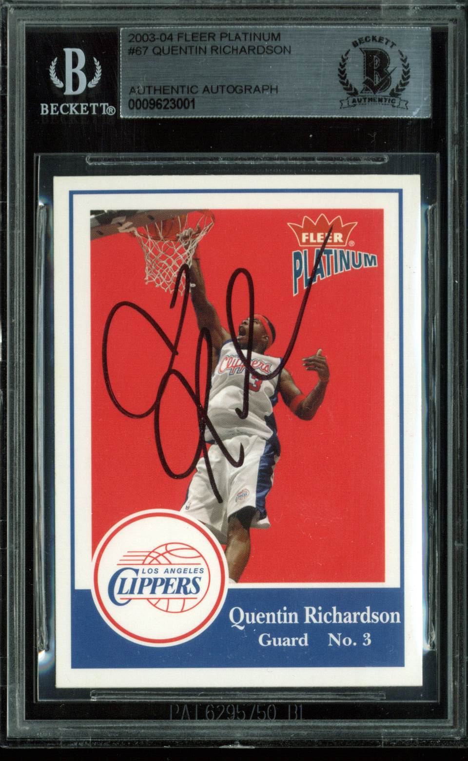 Clippers Quenton Richardson Signed Card 2003 Fleer Platinum #67 BAS Slabbed
