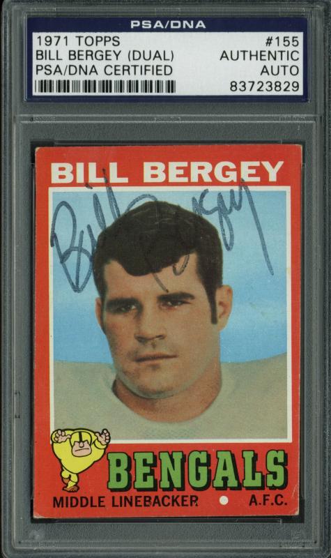 Bengals Bill Bergey Authentic Double Signed Card 1971 Topps #155 PSA/DNA Slabbed