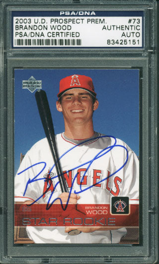 Angels Brandon Wood Authentic Signed Card 2003 Ud Rookie #73 PSA/DNA Slabbed