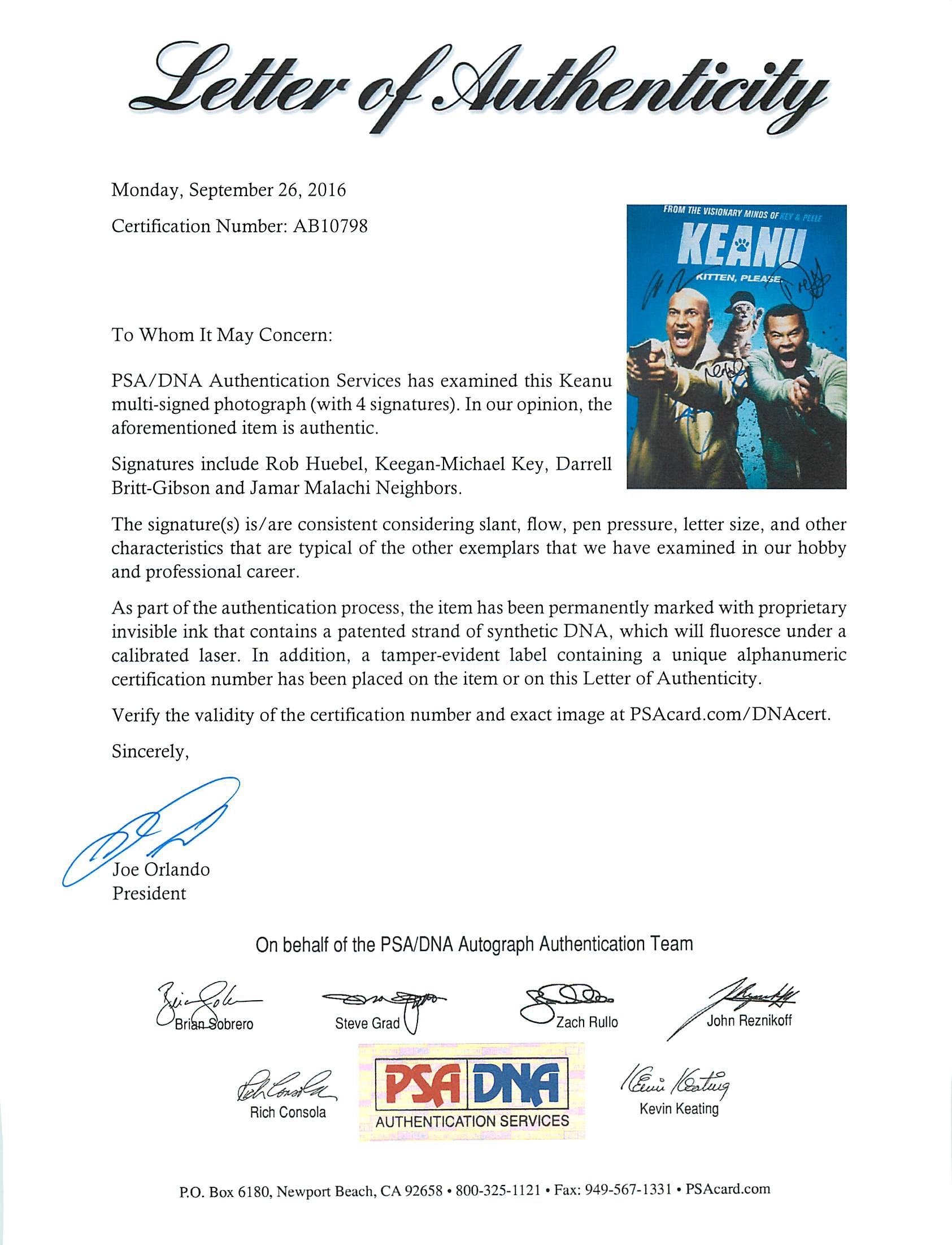 Keanu (Keegan-Michael Key, Darrell Britt-Gibson, +2) Signed 11X14 PSA #AB10798