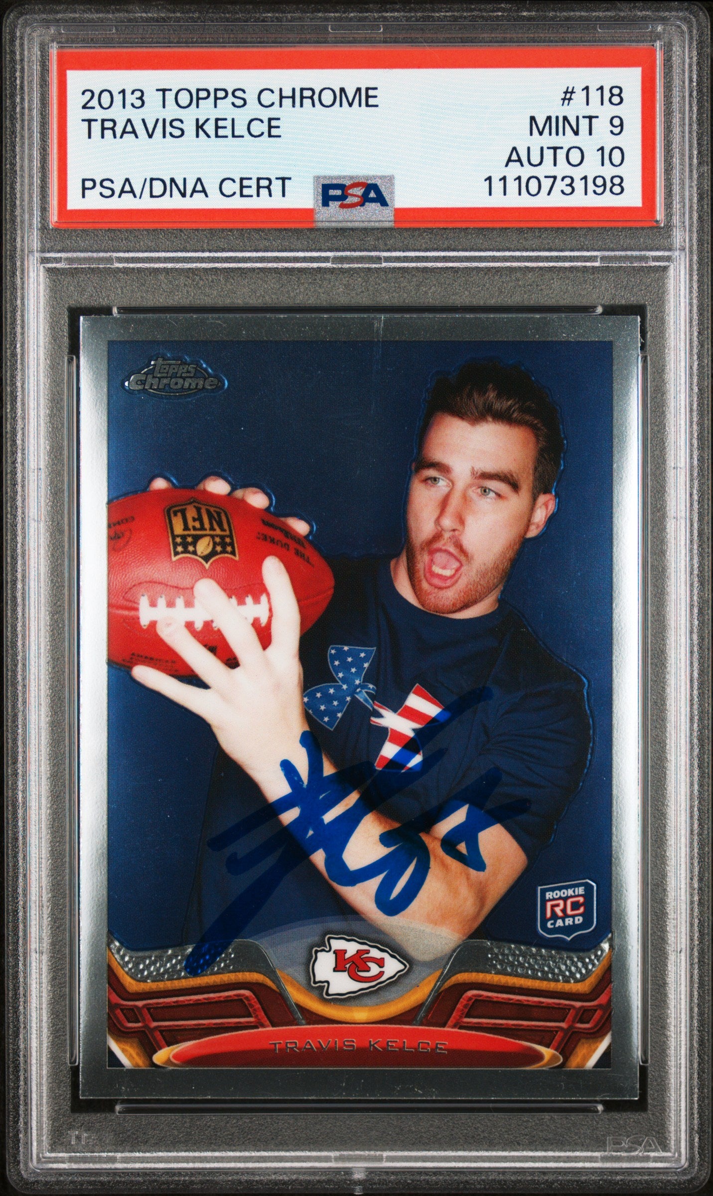 Travis Kelce Signed 2013 Topps Chrome #118 Rookie Card Grade 9 Auto 10! PSA Slab