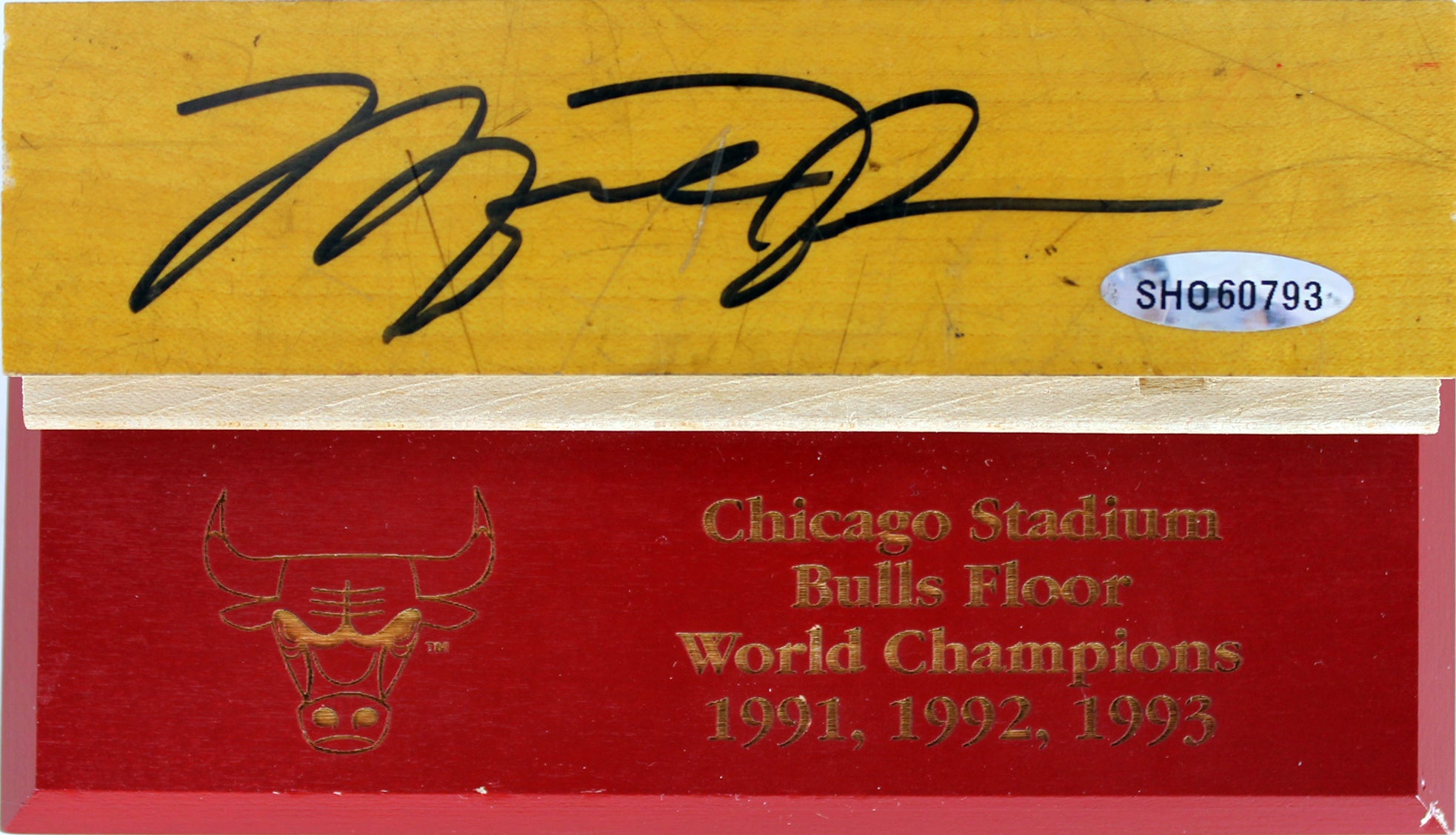 Bulls Michael Jordan Signed 1.75x6 Chicago Stadium Floorboard UDA #SHO60793