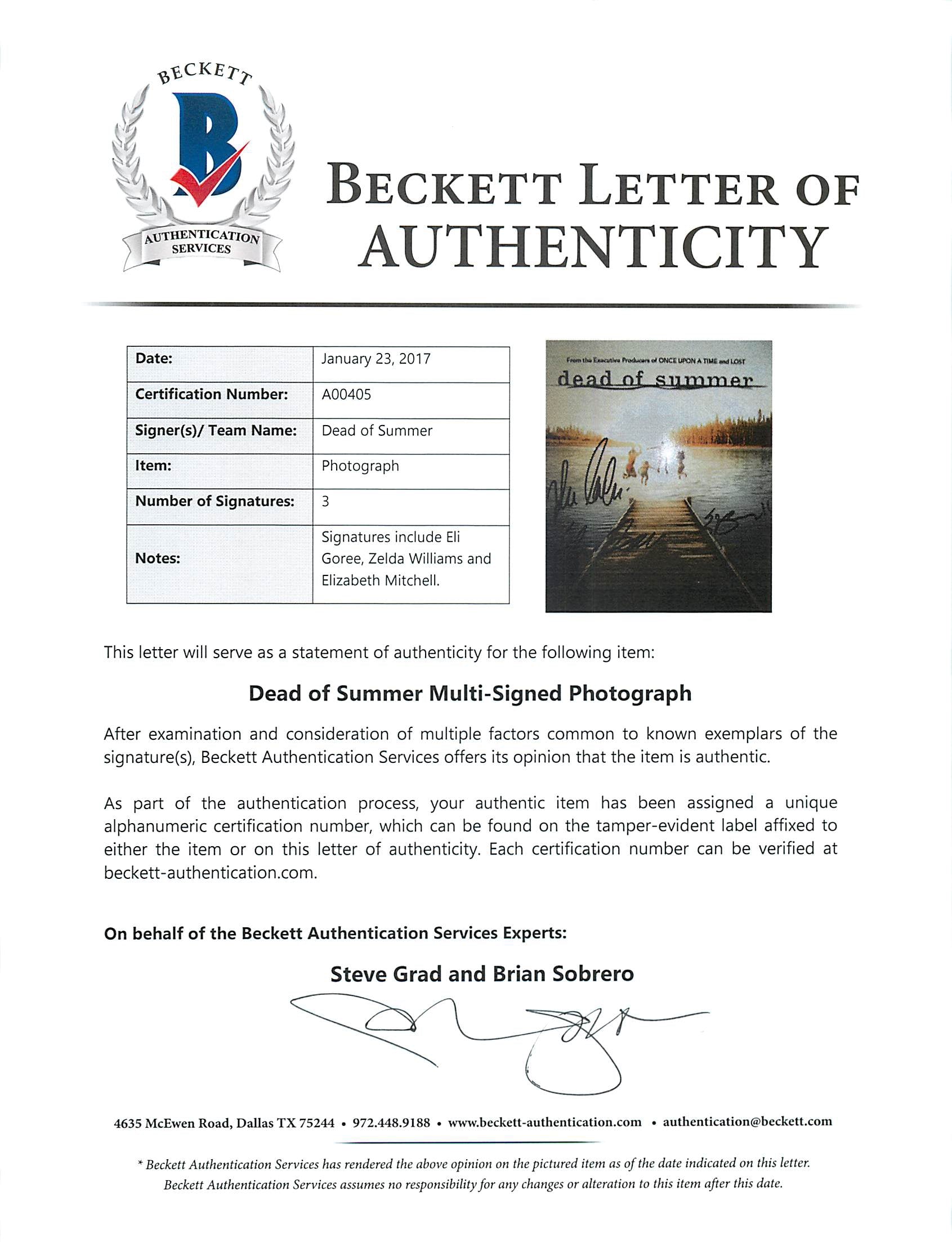 Dead Of Summer (3) Mitchell, Williams, Goree Signed 8X10 Photo BAS #A00405