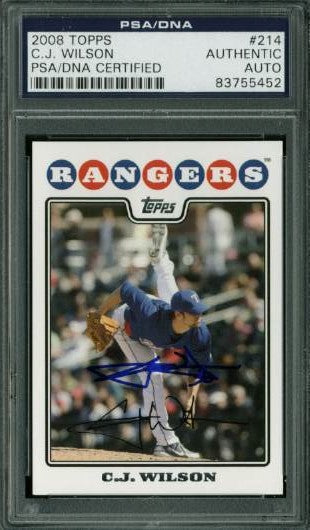 Rangers C.J. Wilson Authentic Signed Card 2008 Topps #214 PSA/DNA Slabbed