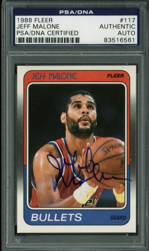 Bullets Jeff Malone Authentic Signed Card 1988 Fleer #117 PSA/DNA Slabbed