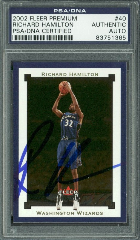 Wizards Richard Hamilton Signed Card 2002 Fleer Premium #40 PSA/DNA Slabbed