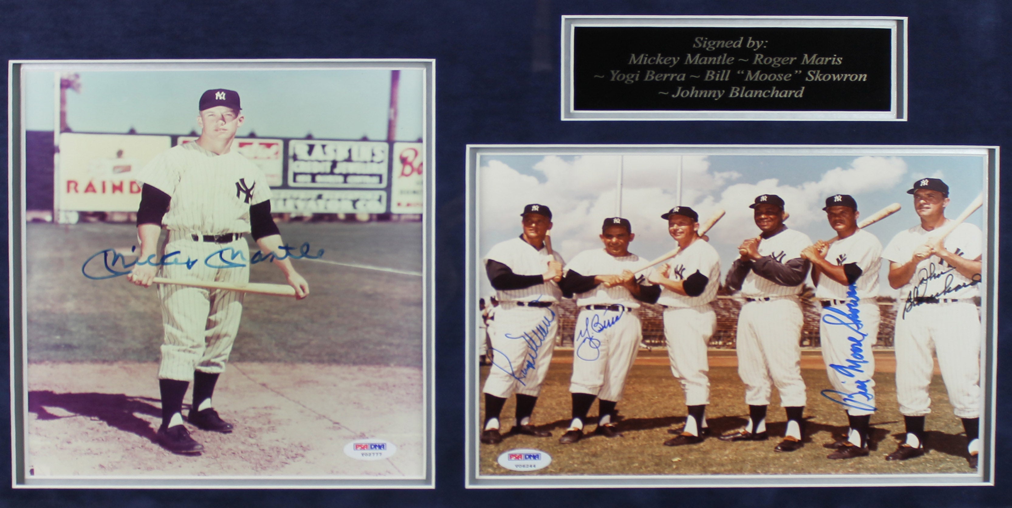 Yankees Greats (5) Mantle, Maris, Berra +2 Signed Photo Display PSA/DNA #Y02777