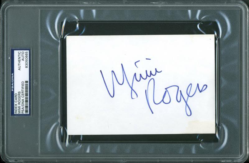 Mimi Rogers Authentic Signed 4X6 Index Card Autographed PSA/DNA Slabbed