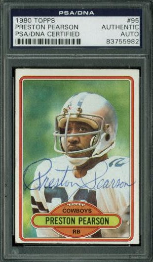 Cowboys Preston Pearson Authentic Signed Card 1980 Topps #95 PSA/DNA Slabbed