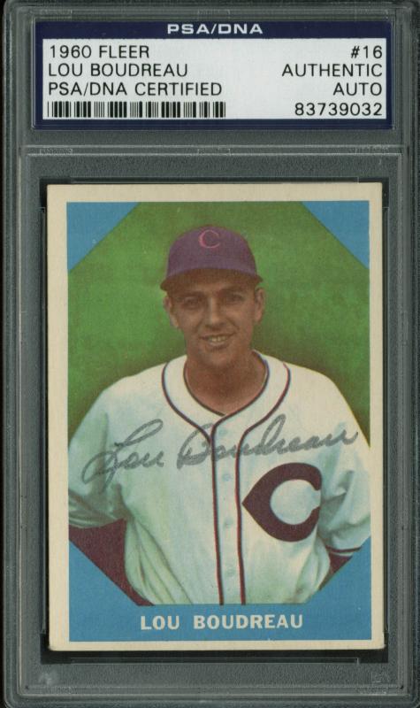 Indians Lou Boudreau Authentic Signed Card 1960 Fleer #16 PSA/DNA Slabbed