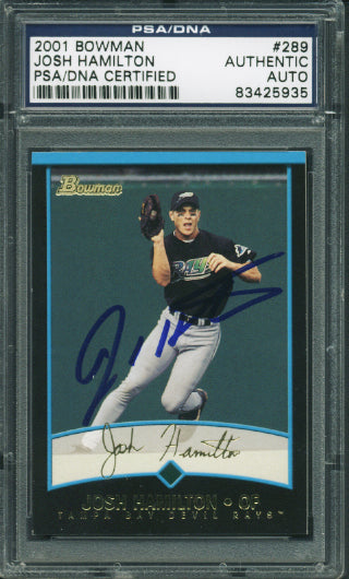 Rays Josh Hamilton Authentic Signed Card 2001 Bowman Rookie #289 PSA/DNA Slabbed