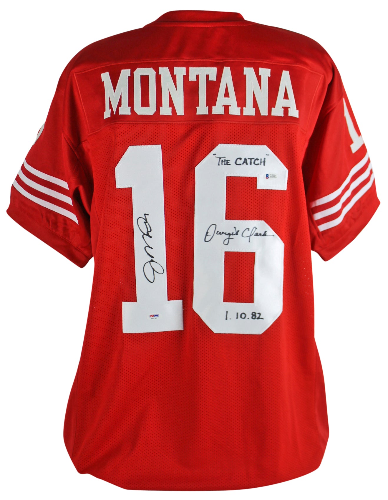 Joe Montana/Dwight Clark The Catch Signed Red Pro Style Jersey BAS Wit & PSA ITP
