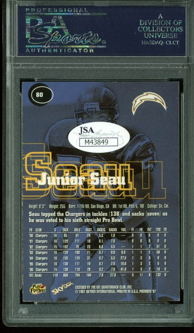 Chargers Junior Seau Authentic Signed Card 1997 Skybox #80 PSA/DNA Slabbed