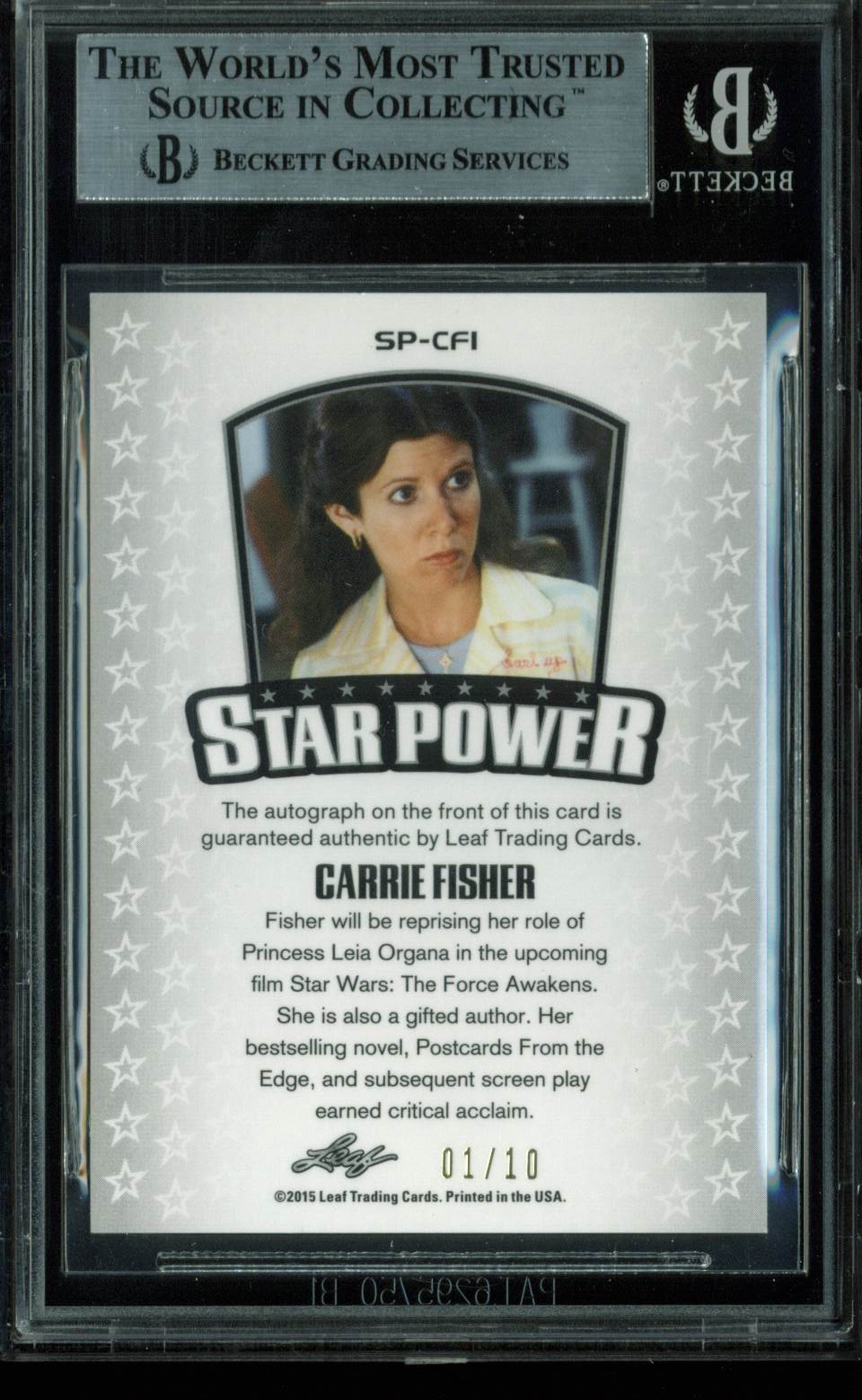 Carrie Fisher Authentic Signed 2015 Leaf Star Power #SPCFI LE #1/10 BAS Slabbed