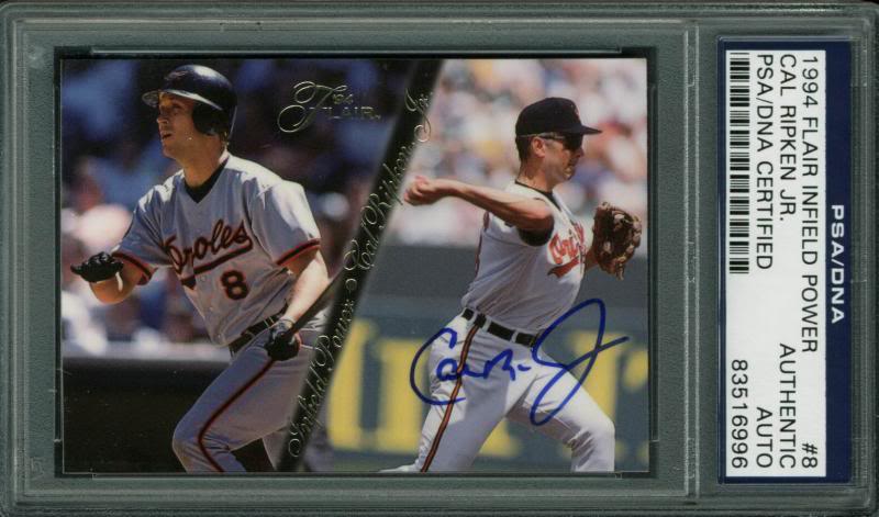 Orioles Cal Ripken Jr. Signed Card 1994 Flair Infield Power #8 PSA/DNA Slabbed