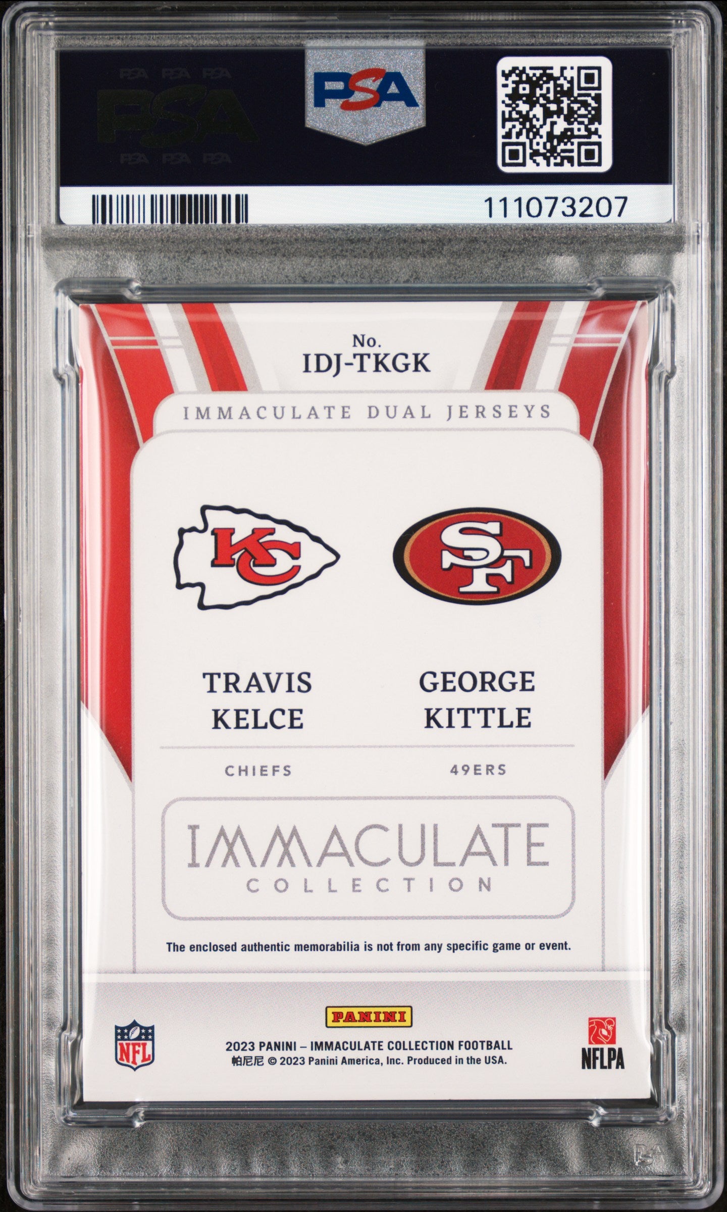 Travis Kelce & George Kittle Signed 2023 IDJ #IDJTKGK Card Auto 9 PSA Slabbed 2