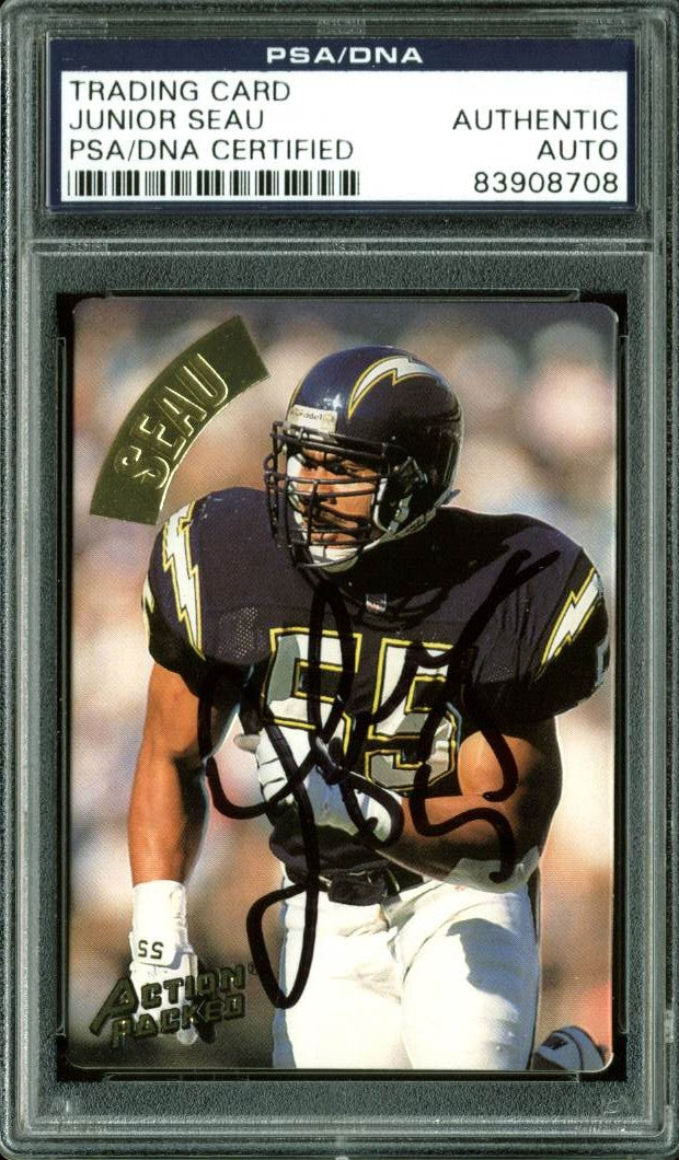 Chargers Junior Seau Authentic Signed Card 1994 Action Packed #103 PSA Slabbed