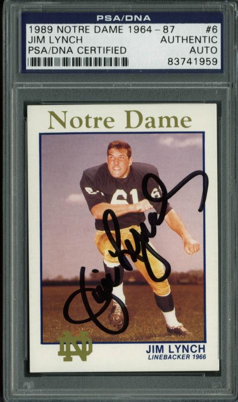 Notre Dame Jim Lynch Signed Card 1989 Notre Dame 1964-87 #6 PSA/DNA Slabbed