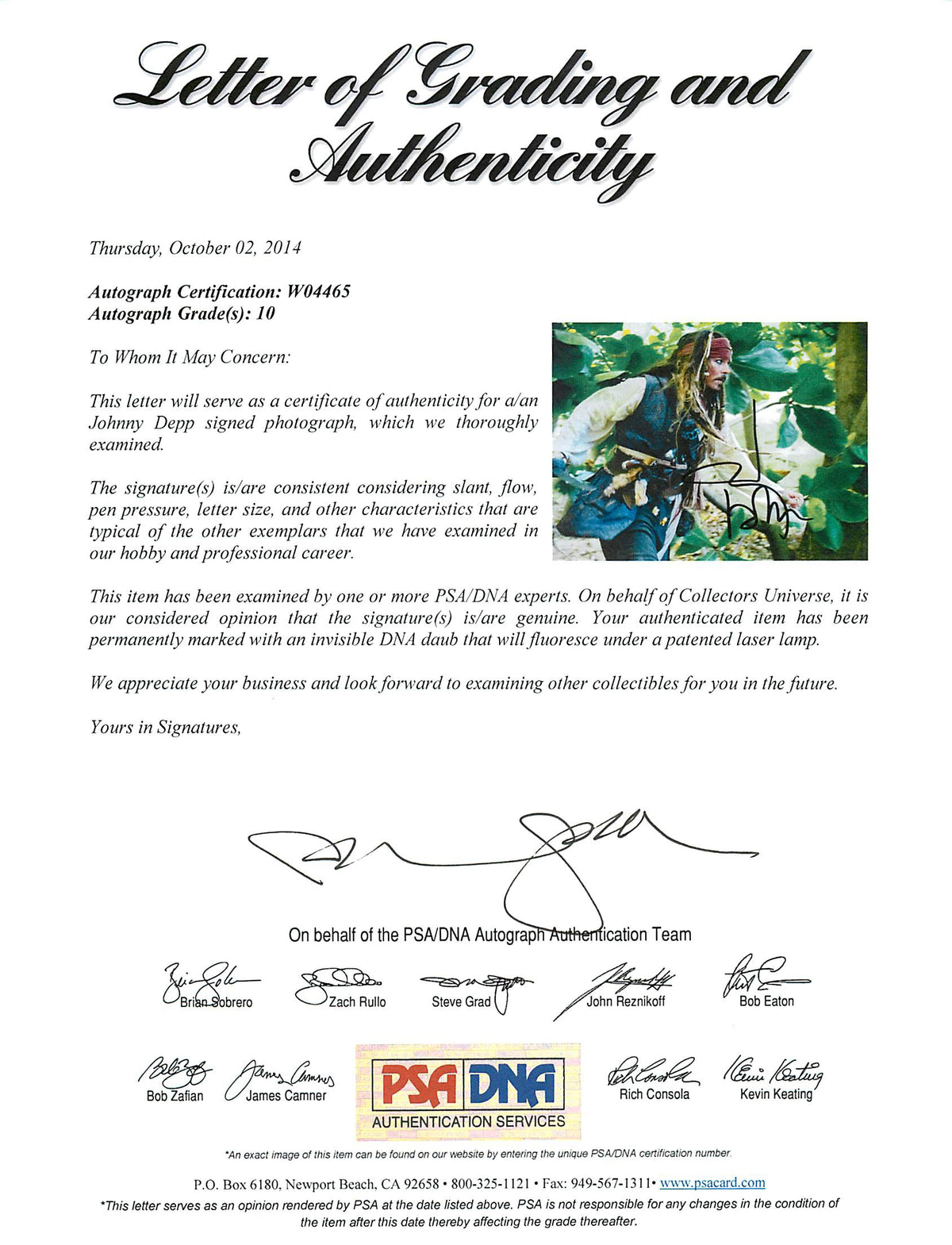 Johnny Depp Authentic Signed 11X14 Photo w/ Graded 10 Autograph! PSA/DNA #W04465