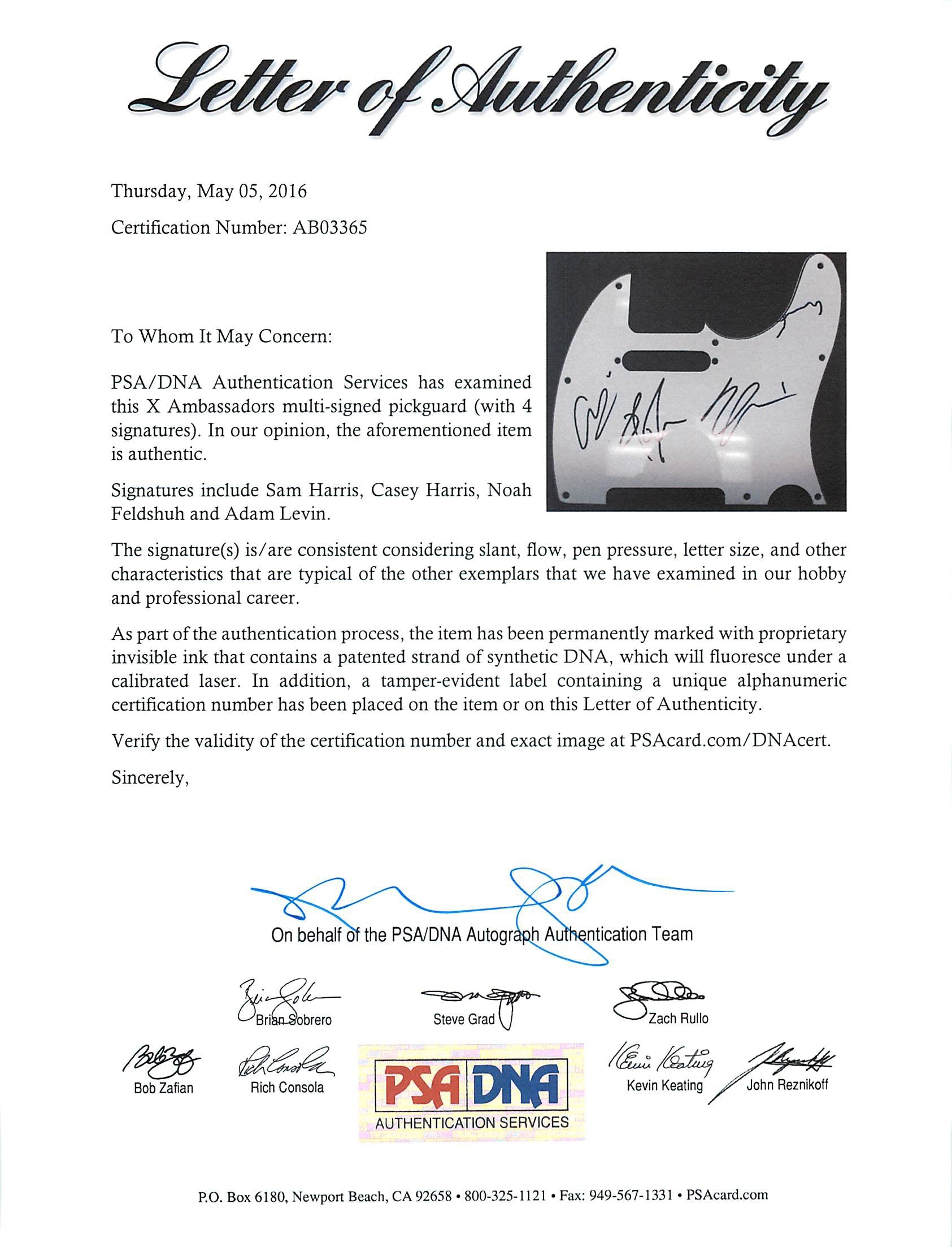 X Ambassadors (S. Harris, C. Harris, Feldshuh, Levin) Signed Guitar PSA #AB03365