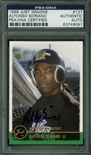 Yankees Alfonso Soriano Signed Card 1999 Just Imagine Rc #137 PSA/DNA Slabbed
