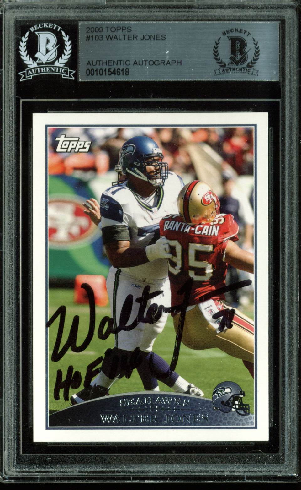 Seahawks Walter Jones "HOF 14" Authentic Signed Card 2009 Topps #109 BAS Slabbed