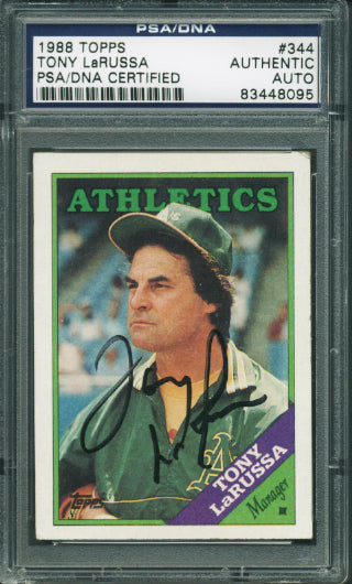 Athletics Tony Larussa Authentic Signed Card 1988 Topps #344 PSA/DNA Slabbed