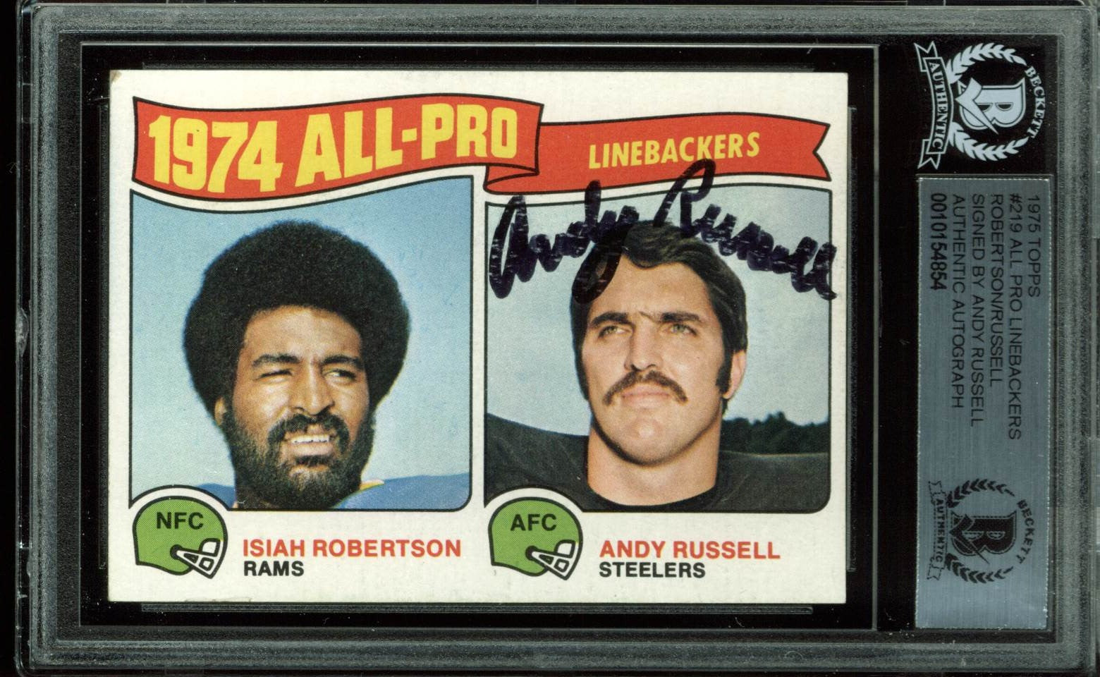 Steelers Andy Russell Authentic Signed Card 1975 Topps #219 AP LB's BAS Slabbed