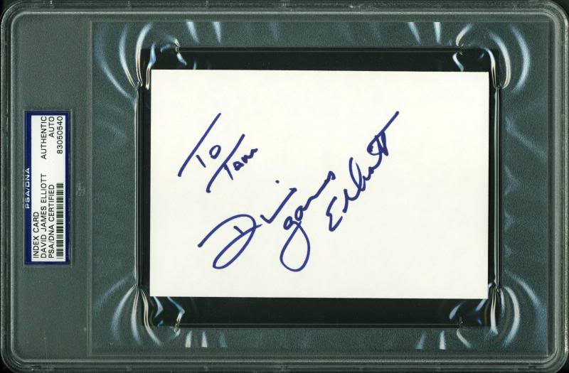 David James Elliott Authentic Signed 4X6 Index Card Autographed PSA/DNA Slabbed
