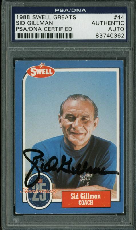 Rams Sid Gillman Authentic Signed Card 1988 Swell Greats #44 PSA/DNA Slabbed