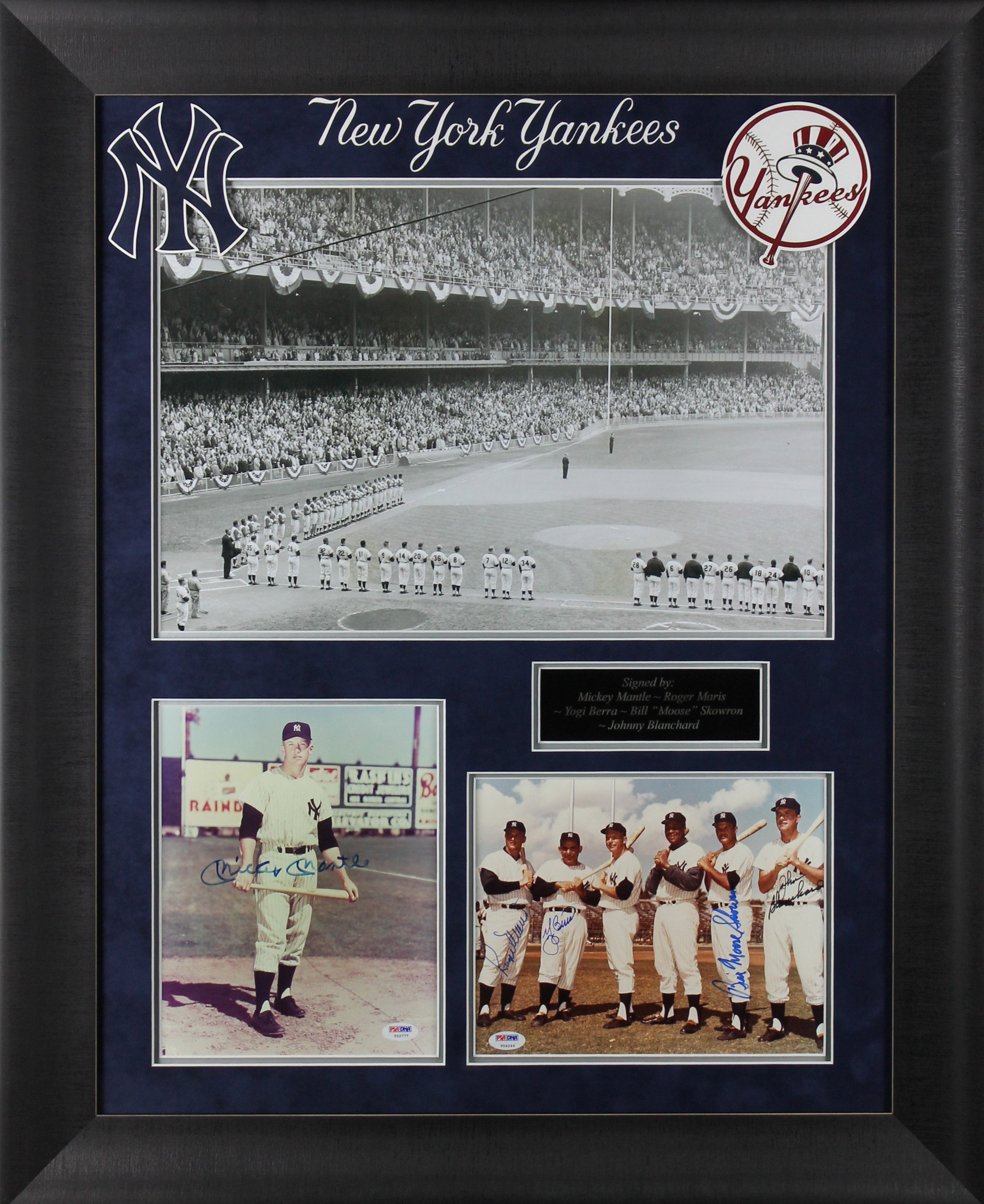 Yankees Greats (5) Mantle, Maris, Berra +2 Signed Photo Display PSA/DNA #Y02777