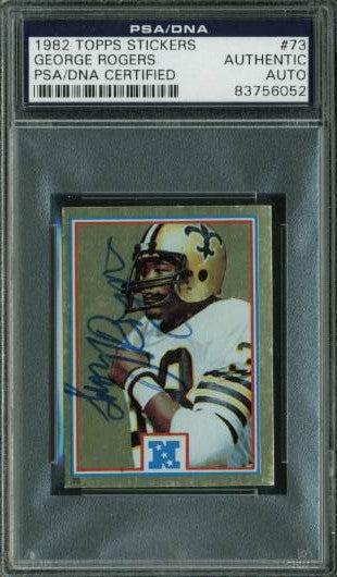 Saints George Rogers Authentic Signed Card 1982 Topps Stickers #73 PSA Slabbed