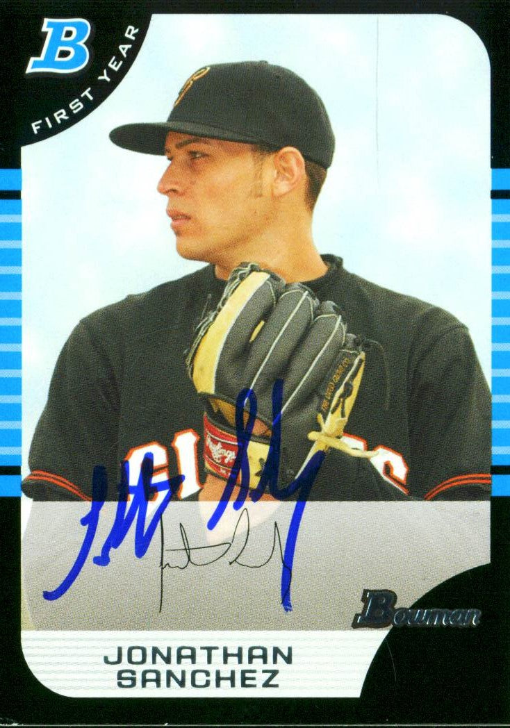 Giants Jonathan Sanchez Authentic Signed Card 2005 Bowman RC #268 w/ COA