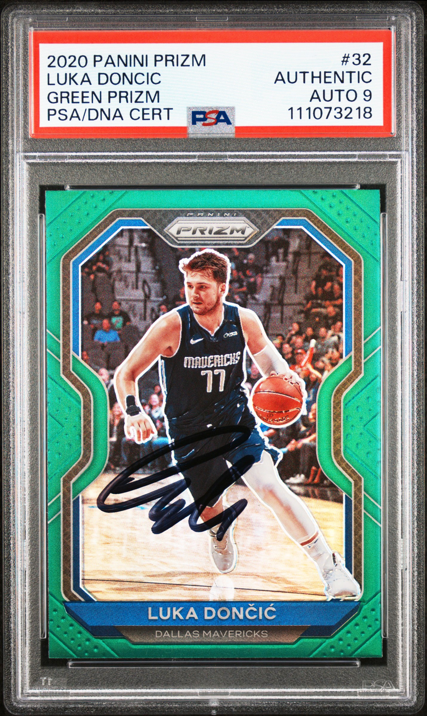Luka Doncic Signed 2020 Panini Prizm Green #32 Card Auto Graded 9! PSA/DNA Slab