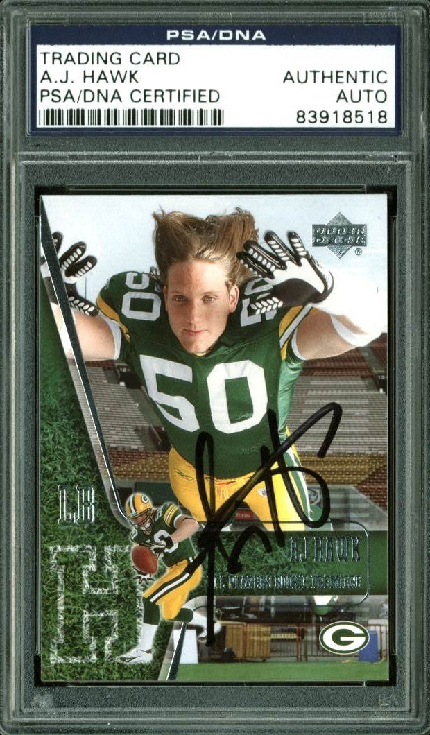 Packers A.J. Hawk Authentic Signed Card 2006 Upper Deck #8 PSA/DNA Slabbed