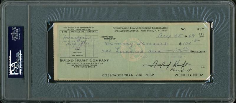Jimmy Demaret Golf Authentic Signed 3X8.25 Aug 1969 Check PSA Slabbed #83554868
