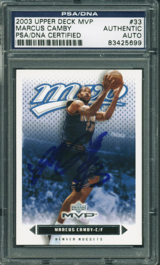 Nuggets Marcus Camby Authentic Signed Card 2003 Upper Deck MVP #33 PSA Slabbed
