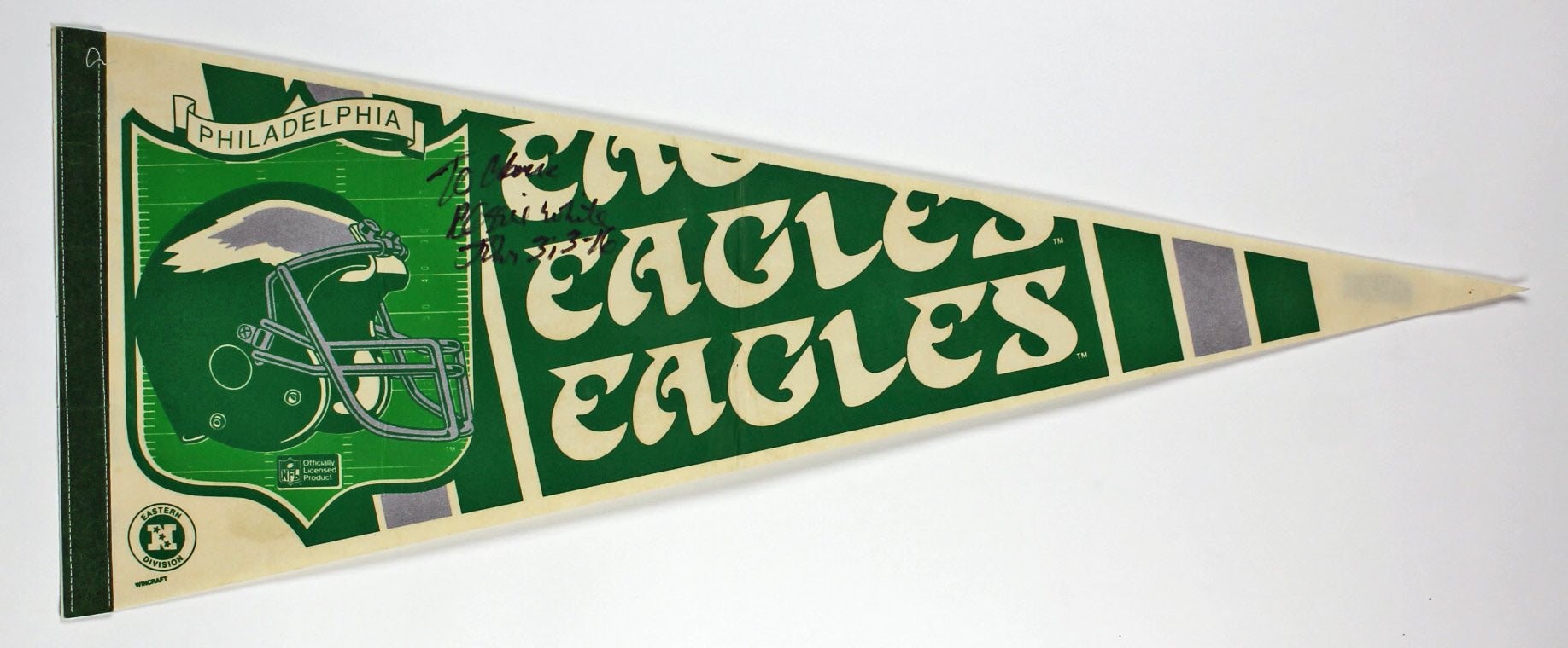 Eagles Reggie White "To Chuck John 3; 3-16" Authentic Signed Pennant JSA #Y68291