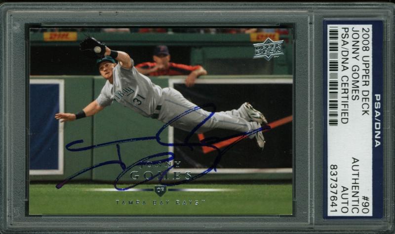 Rays Jonny Gomes Authentic Signed Card 2008 Upper Deck #90 PSA/DNA Slabbed