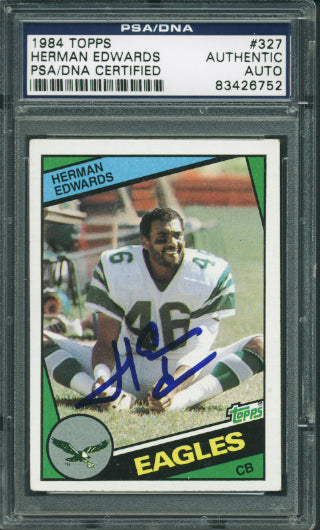 Eagles Herman Edwards Authentic Signed Card 1984 Topps #327 PSA/DNA Slabbed