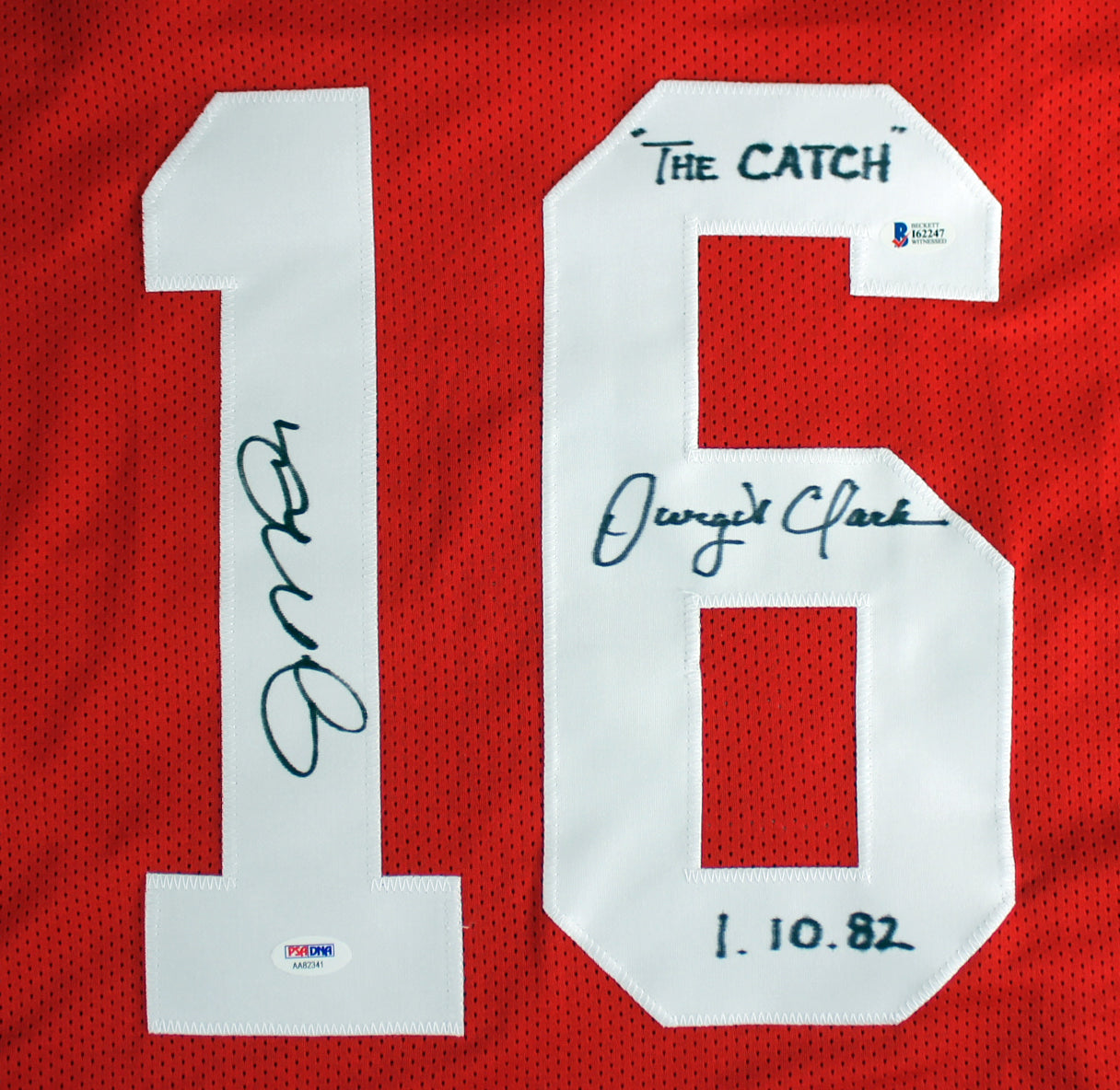 Joe Montana/Dwight Clark The Catch Signed Red Pro Style Jersey BAS Wit & PSA ITP