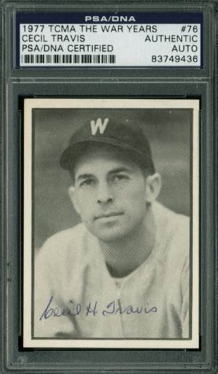 Cecil Travis Authentic Signed Card Tcma The War Years #76 PSA/DNA Slabbed