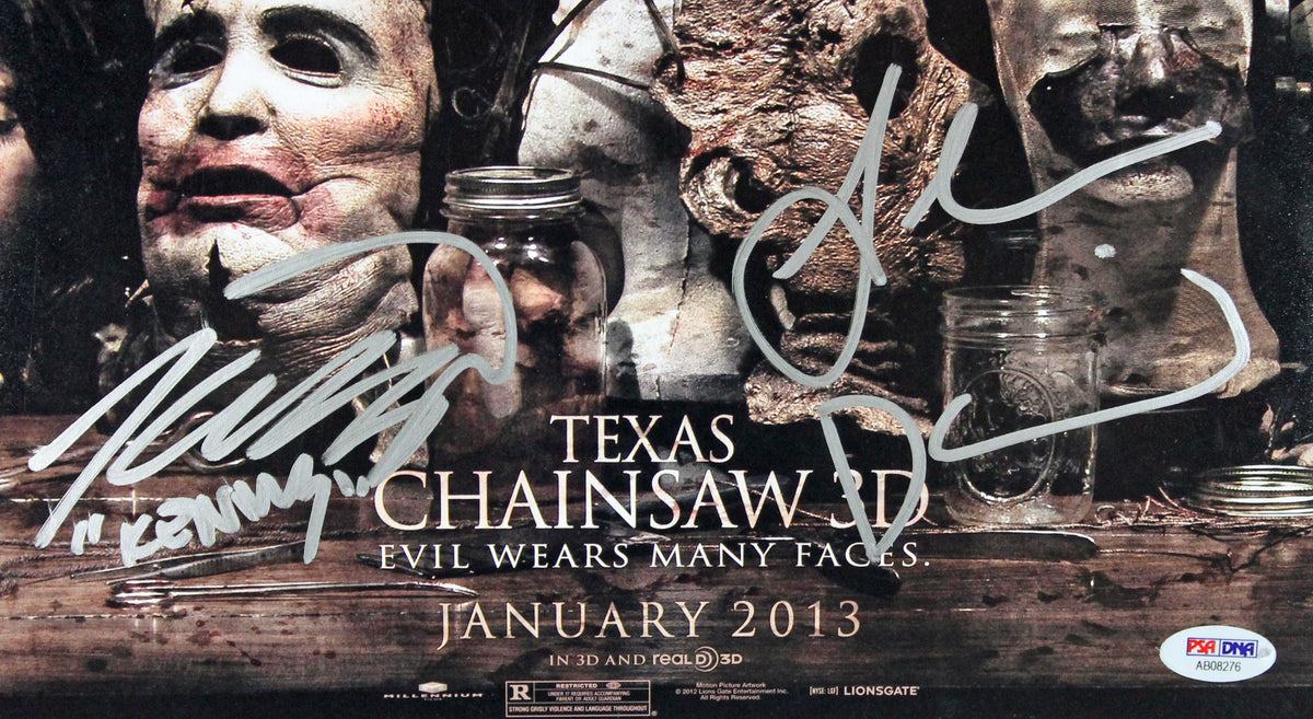 Texas Chainsaw 3D (4) Daddario, Eastwood, Signed 12x18 Movie Poster PSA #AB08276