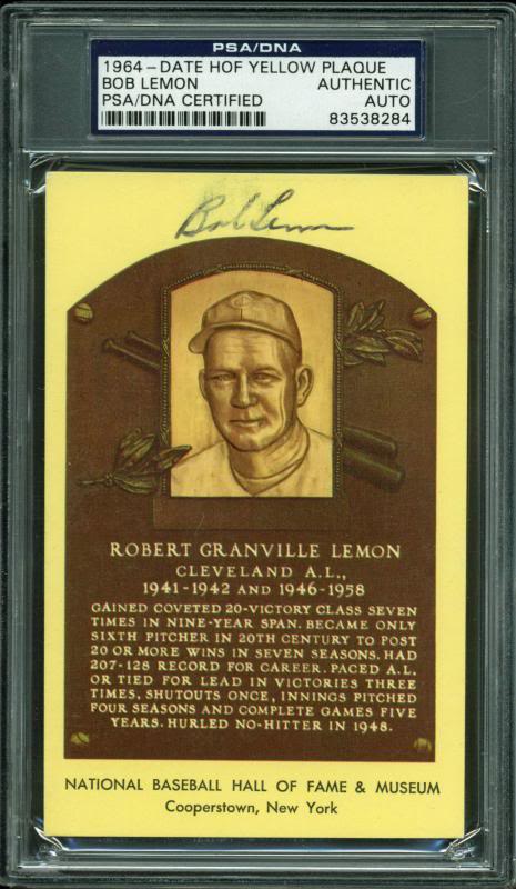 Indians Bob Lemon Authentic Signed HOF Plaque Postcard PSA/DNA Slabbed #83538284